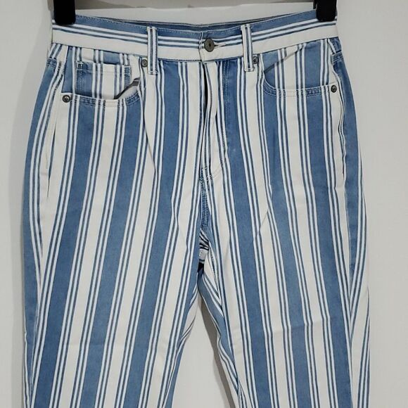 AMERICAN Eagle Blue And White Striped Size 4 28x28 High Rise Mom Jean - Picture 2 of 7